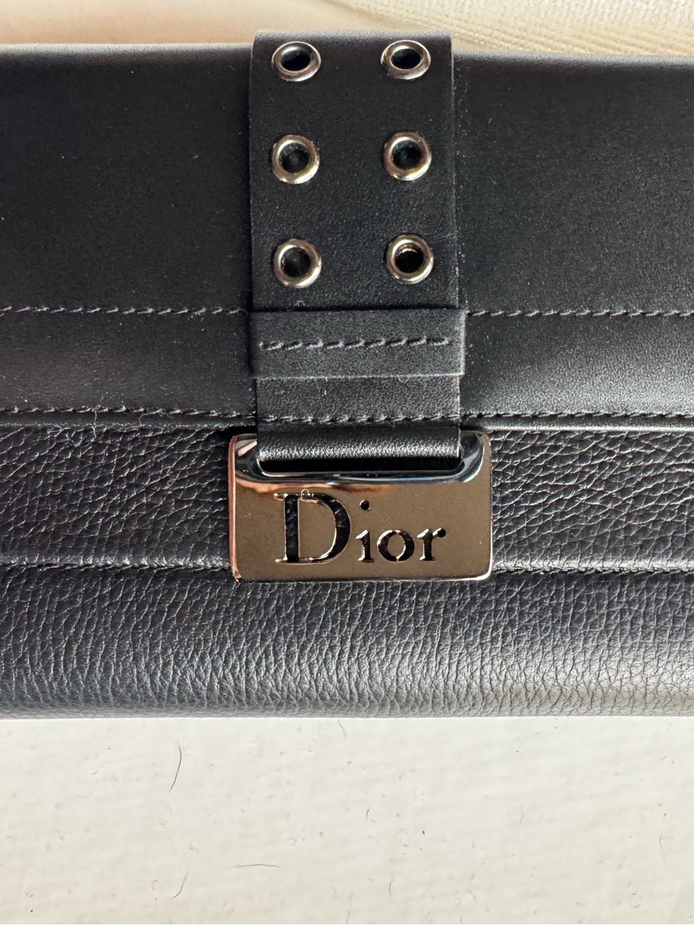 Dior Black Leather wallet with Metal Logo Plate